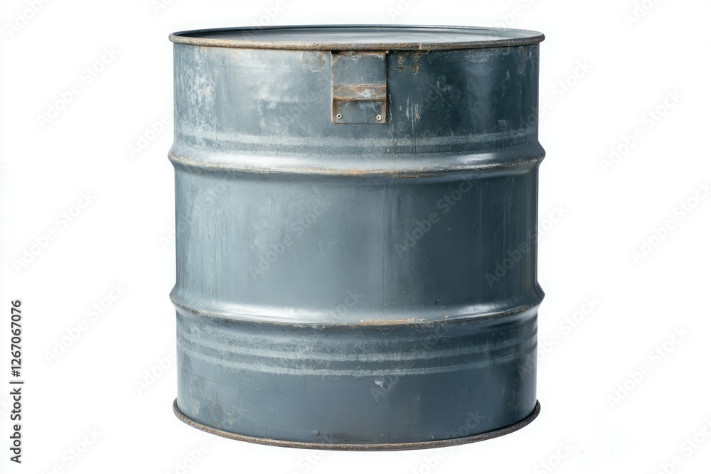 Grey metal drum on clean background. Artificial Intelligence