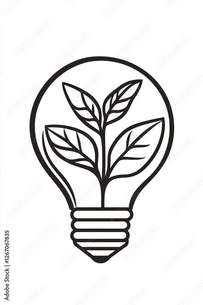 Line art drawing illustration of bulb with plant isolated on transparent background, eco friendly environmental concept Line art drawing illustration of bulb with plant isolated on transparent background, eco friendly environmental concept