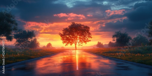 Sunset Road: A Serene Drive Through Nature's Embrace