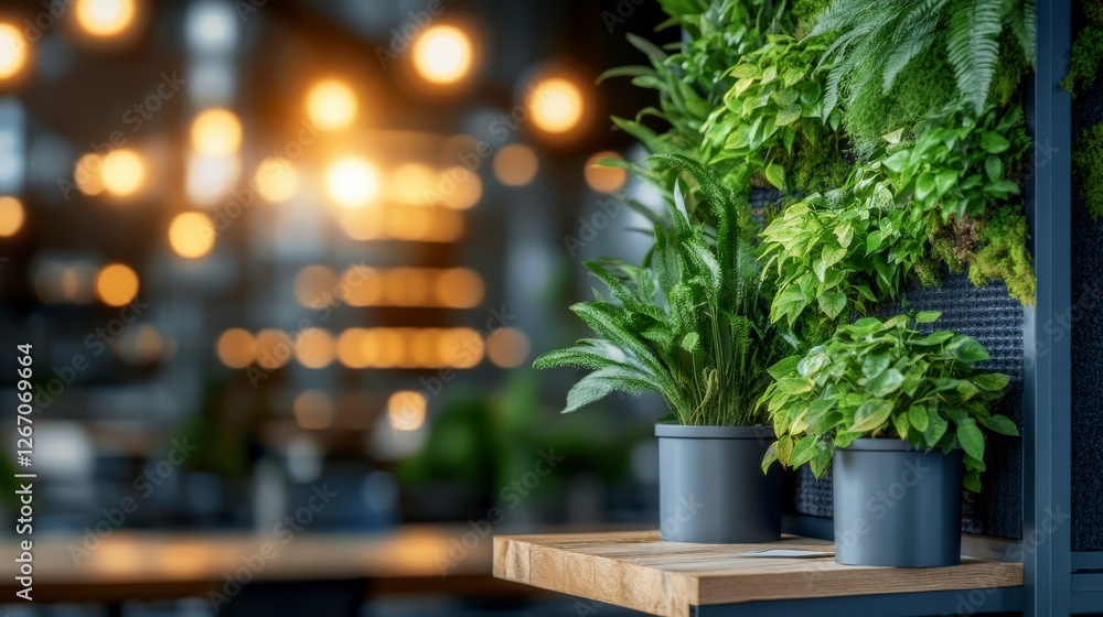 Fototapeta premium Indoor Plant Display with Lush Greenery in Modern Decorated Space Perfect for Home or Office Ambiance