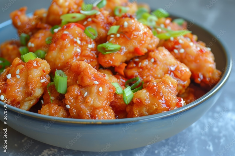 Close-up of korean fried chicken in bowl. Artificial intelligence image Close-up of korean fried chicken in bowl. Artificial intelligence image