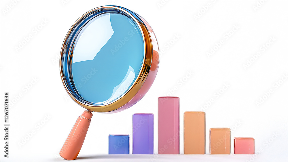 Magnifying Glass Over Colorful Bar Graphs Representing Data Analysis and Growth Trends Magnifying Glass Over Colorful Bar Graphs Representing Data Analysis and Growth Trends