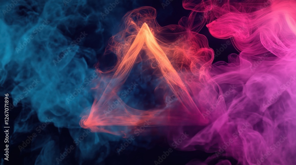 Obraz premium triangle made of smoke or fog. The triangle is in the center of the image and is made up of different shades of pink, orange, and blue