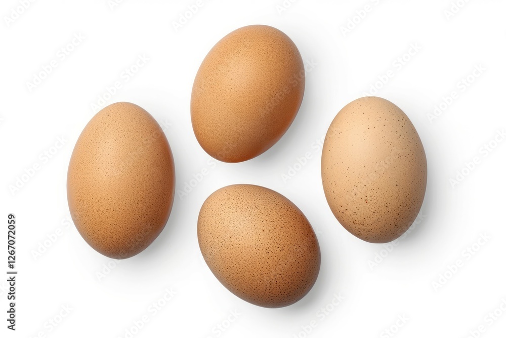 Few brown eggs on white background. Artificial intelligence image Few brown eggs on white background. Artificial intelligence image