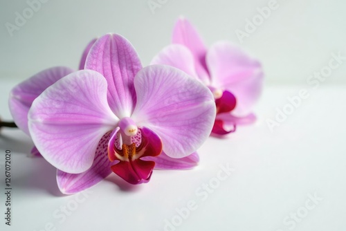 Delicate orchid blooms on a clean white surface, flowers, botanical