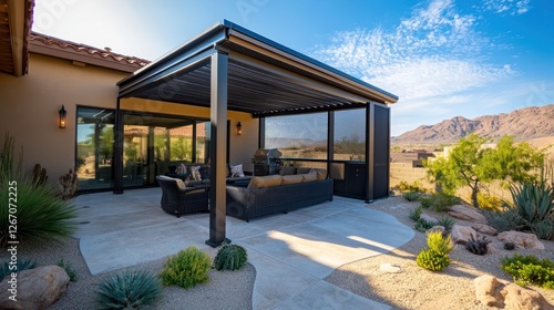 Modern Desert Patio Design: Luxurious Outdoor Living Space with Mountain Views