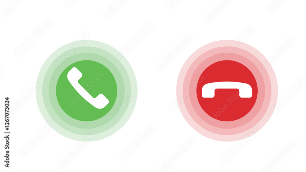 Answer and decline phone call buttons. Phone call. Telephone sign. Accept call and decline phone icons Answer and decline phone call buttons. Phone call. Telephone sign. Accept call and decline phone icons