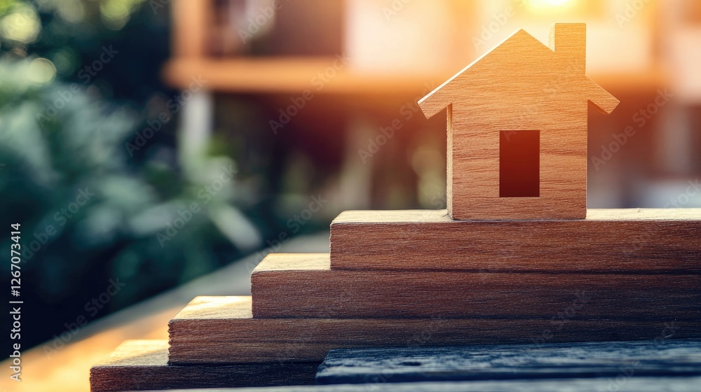 A financial progress bar with a house icon at the end, symbolizing step-by-step savings for home purchase. A financial progress bar with a house icon at the end, symbolizing step-by-step savings for home purchase.
