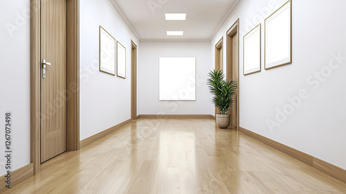 Wallpaper Mural modern hallway with wooden doors, light walls, and potted plant Torontodigital.ca