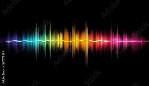 Obraz na płótnie Rainbow sound wave digital art, dark background, music visualizer w salonie
