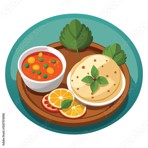 Traditional indian thali meal being served in metal bowls on a round tray