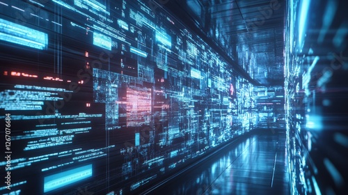 Wallpaper Mural A high-tech concept featuring layers of holographic interfaces and floating data. Torontodigital.ca