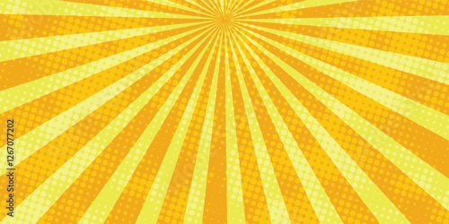 Yellow comic background with sun burst and dot halftone