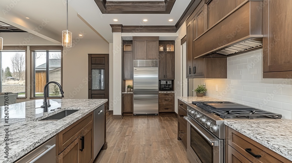 Inviting and Modern Kitchen Featuring Sleek Stove and Functional Sink Surrounded by Warm Wood Cabinets Bright Lighting and Contemporary Decor Creating a Cozy Culinary Atmosphere for Cooking Inviting and Modern Kitchen Featuring Sleek Stove and Functional Sink Surrounded by Warm Wood Cabinets Bright Lighting and Contemporary Decor Creating a Cozy Culinary Atmosphere for Cooking