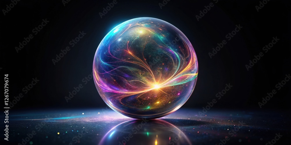 Luminous Orb A vibrant, energy-filled sphere glows with iridescent trails of light, reflecting on a dark surface. Luminous Orb A vibrant, energy-filled sphere glows with iridescent trails of light, reflecting on a dark surface.