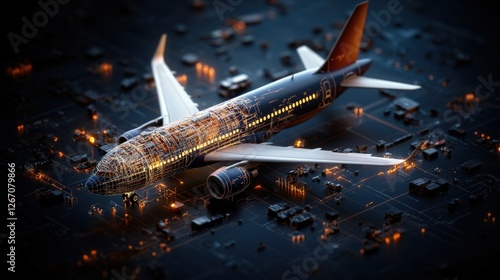 Model airplane on black background showcasing digital twin technology for airbus a320 maintenance