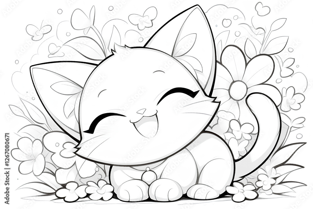 Obraz premium cute little cat animal coloring page design. printable size