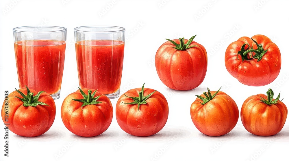fresh tomatoes and glass with juice isolated on transparent background fresh tomatoes and glass with juice isolated on transparent background