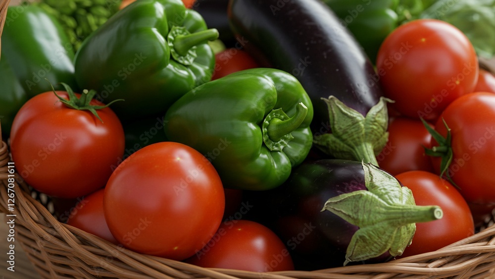 Fresh Organic Vegetables in Wicker Basket Fresh Organic Vegetables in Wicker Basket
