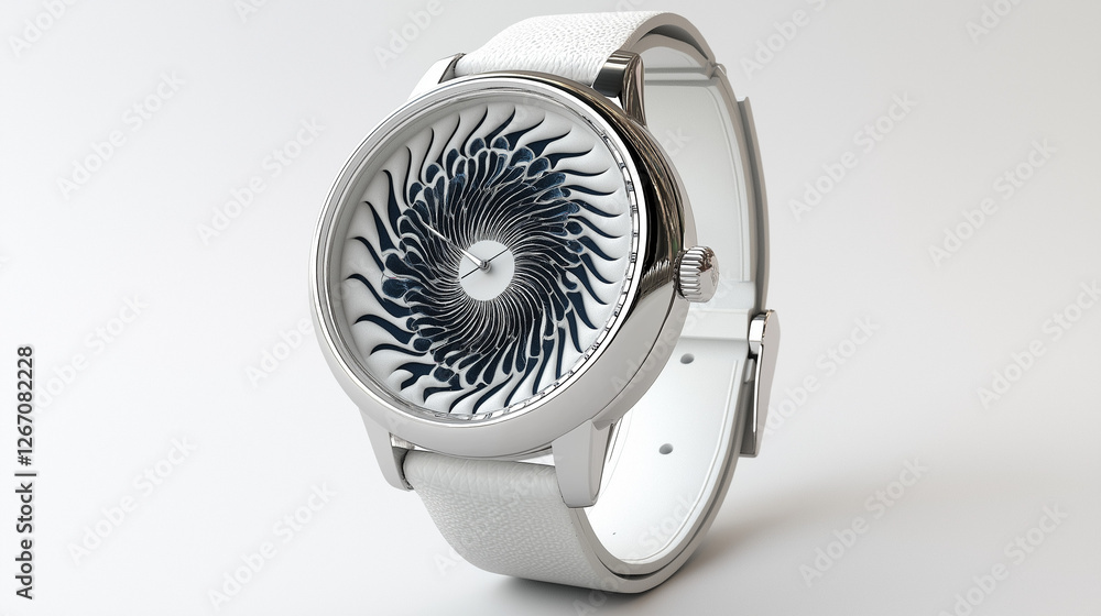 luxurious white fractal classic hand watch with silver frame luxurious white fractal classic hand watch with silver frame