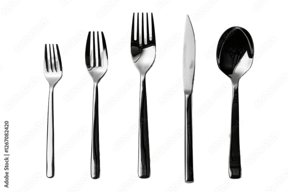 Minimalist cutlery set with a modern look and high-quality stainless steel, adding elegance to any table isolated on transparent background Minimalist cutlery set with a modern look and high-quality stainless steel, adding elegance to any table isolated on transparent background