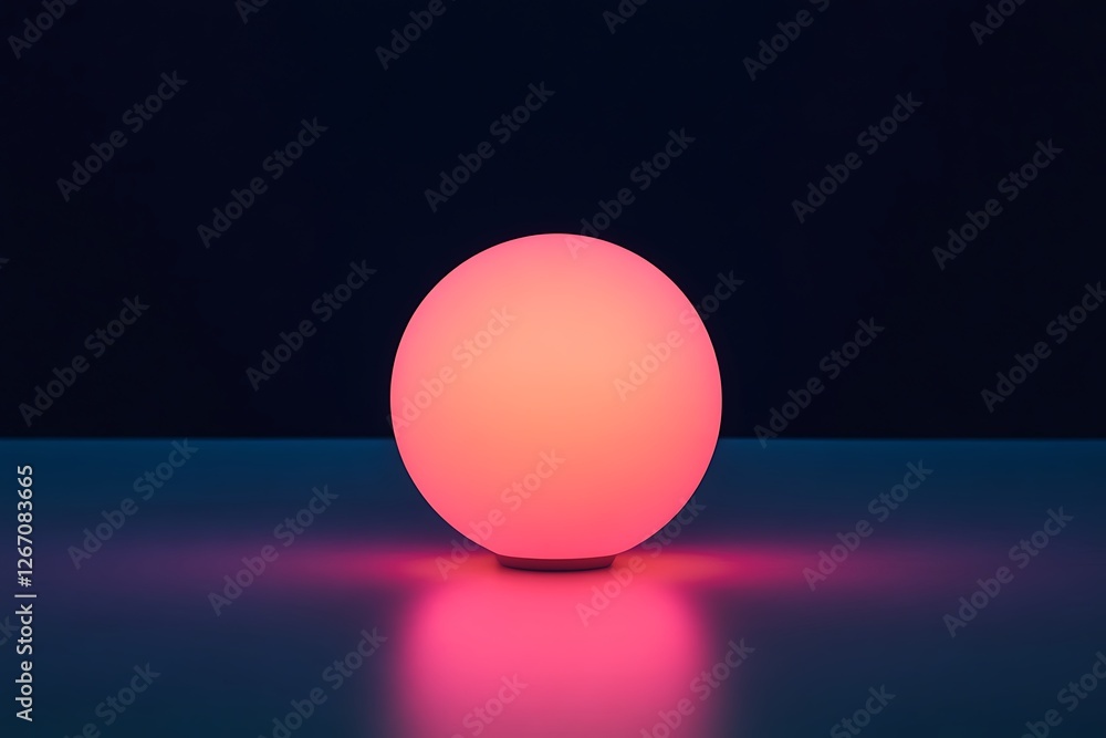 A glowing pink sphere lamp on a dark background A glowing pink sphere lamp on a dark background