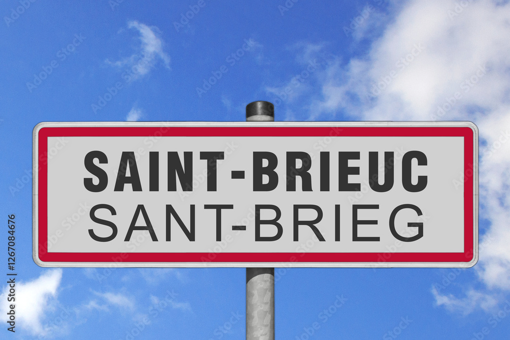 Saint-Brieuc, bretonisch,Sant-Brieg, panneau entrée d'agglomération, (symbolique) Saint-Brieuc, bretonisch,Sant-Brieg, panneau entrée d'agglomération, (symbolique)