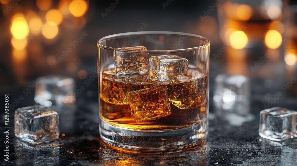 glass with whiskey and ice cubes isolated on transparent background glass with whiskey and ice cubes isolated on transparent background