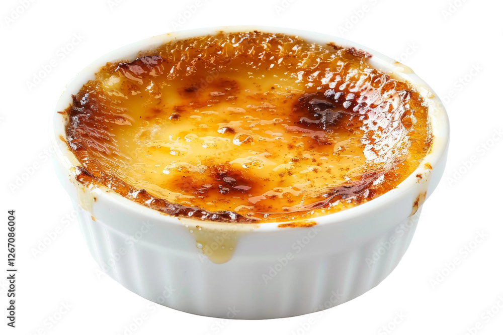 Silky creme brulee dessert with a rich, creamy center and perfectly torched sugar layer isolated on transparent background Silky creme brulee dessert with a rich, creamy center and perfectly torched sugar layer isolated on transparent background