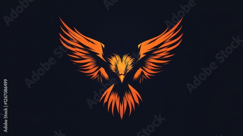 Fototapeta Naklejka Na Ścianę i Meble -  Fiery phoenix rising graphic, logo, emblem design, symbol, for fantasy themes and fiery concepts