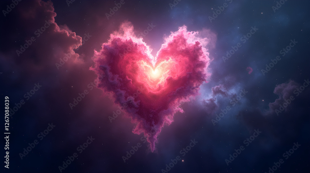 Heart-Shaped Nebula: Romantic Cosmic Love, Pink Cloud Heart in Dark Blue Galaxy, Fantasy Space Art, Valentine's Day Celestial Dreamscape, Digital Illustration Heart-Shaped Nebula: Romantic Cosmic Love, Pink Cloud Heart in Dark Blue Galaxy, Fantasy Space Art, Valentine's Day Celestial Dreamscape, Digital Illustration