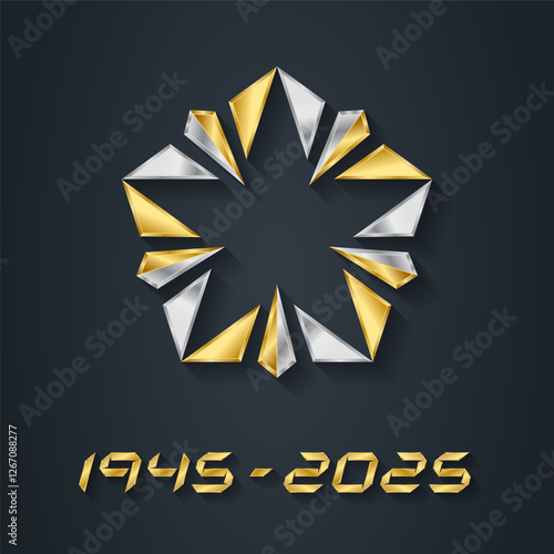 Anniversary of the end of the World War II. Vector Gold and silver Star for Victory Day and the years of the great Patriotic war.