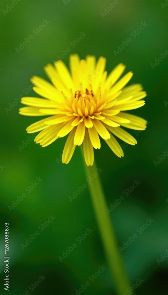 Delicate yellow petals unfolding from a bright green stem, nature, dandelion Delicate yellow petals unfolding from a bright green stem, nature, dandelion