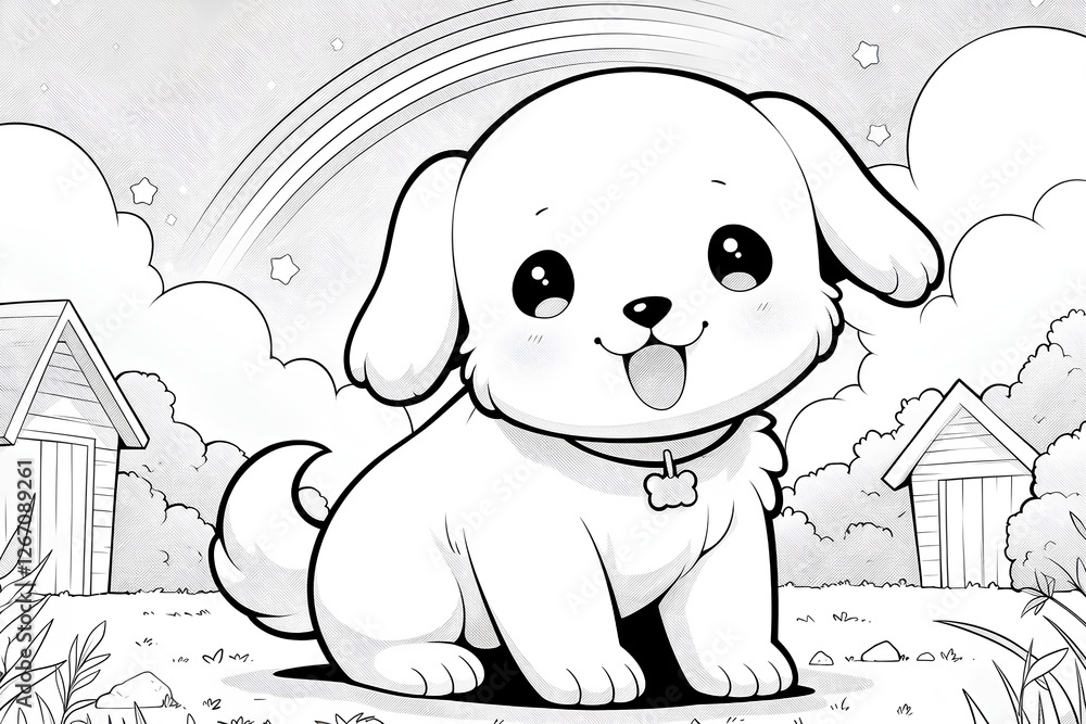 Obraz premium cute little dog animal coloring page design. printable size