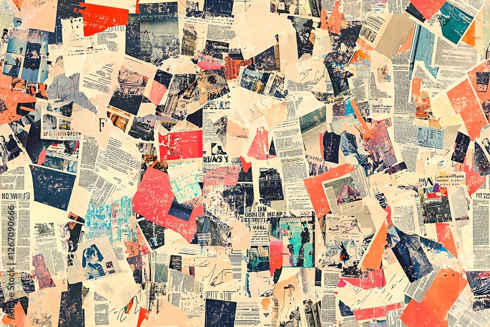 Naklejka premium Seamless pattern with a collage of magazine and newspaper clippings.