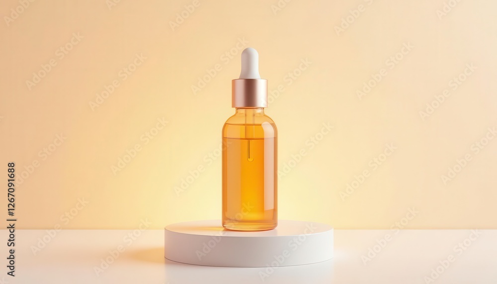 Serum Bottle on Display Podium, Studio Shot Serum Bottle on Display Podium, Studio Shot