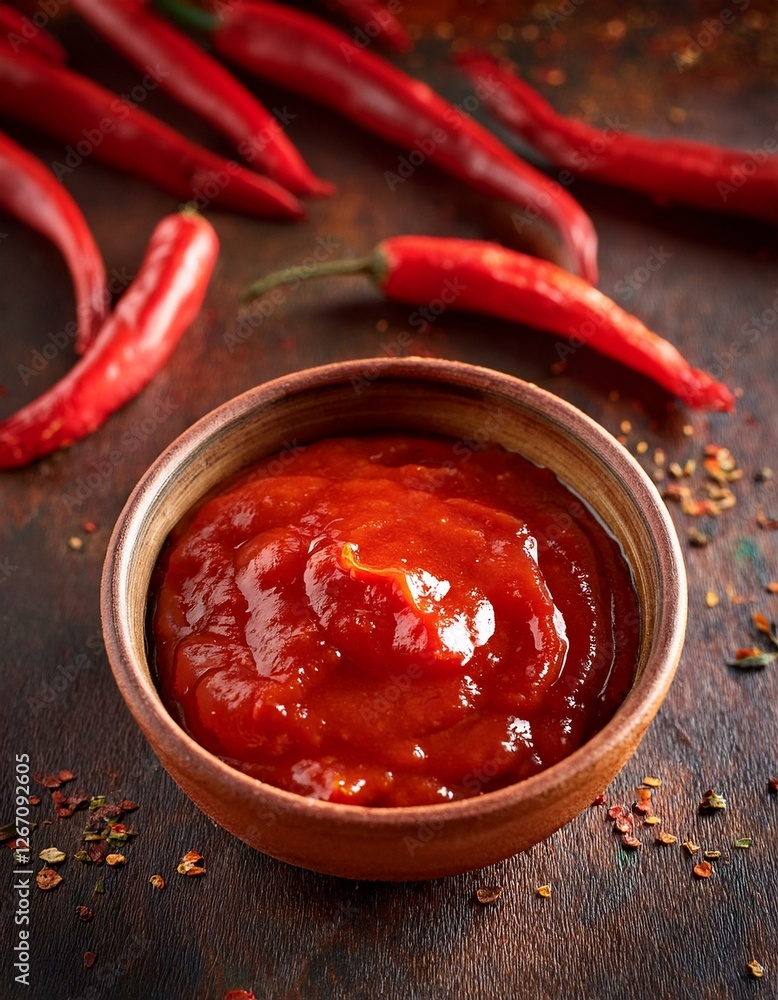 Organic red hot sauce with dried red chilli Organic red hot sauce with dried red chilli