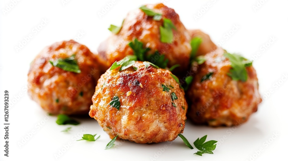 Fototapeta premium Three tasty cooked meatballs isolated on white