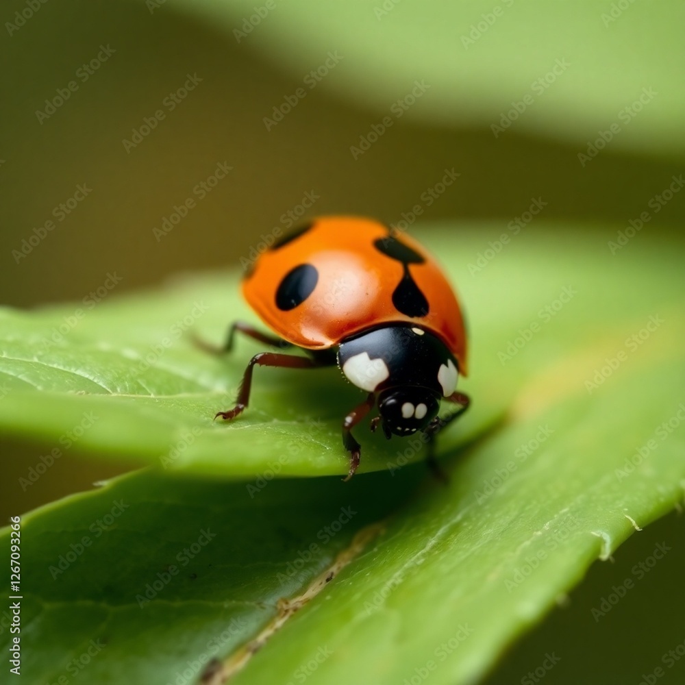 Commercial-quality high-resolution stock photo a ladybug, meticulously detailed, rests on a leaf, showcasing realistic texture and vibrant colors Commercial-quality high-resolution stock photo a ladybug, meticulously detailed, rests on a leaf, showcasing realistic texture and vibrant colors