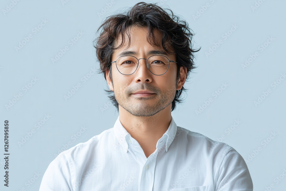 Fototapeta premium Confident Asian Man in White Shirt Portrait