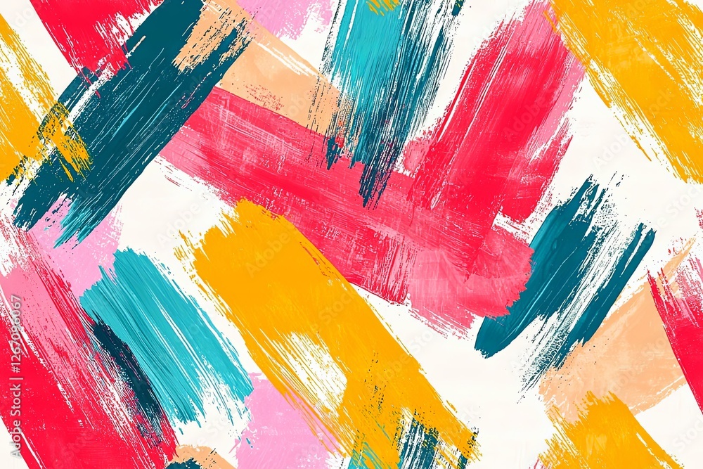 Obraz premium Colorful abstract brush stroke painting seamless pattern illustration. Modern paint line background in fun color.