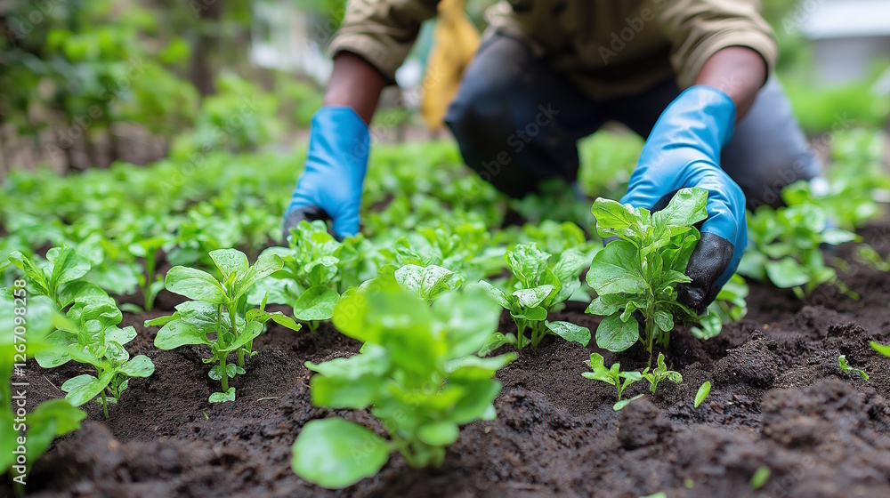 Cultivation of young green saplings in lush forest setting, Reforestation And Regreening concept Cultivation of young green saplings in lush forest setting, Reforestation And Regreening concept