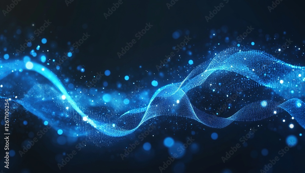 Abstract Blue Particle Waves Flowing Dynamically Across Screen, Creating a Mesmerizing Visual Experience. Abstract Blue Particle Waves Flowing Dynamically Across Screen, Creating a Mesmerizing Visual Experience.