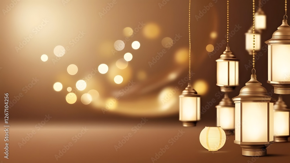 A warm, dusty brown and soft golden blurred background with softly glowing lanterns and an ethereal Ramadan night atmosphere5 A warm, dusty brown and soft golden blurred background with softly glowing lanterns and an ethereal Ramadan night atmosphere5