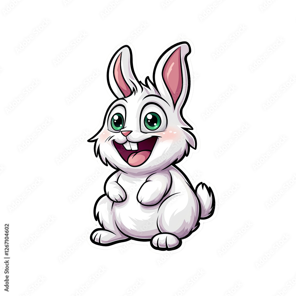 Fototapeta premium Adorable Cartoon White Rabbit with Big Eyes and Happy Expression