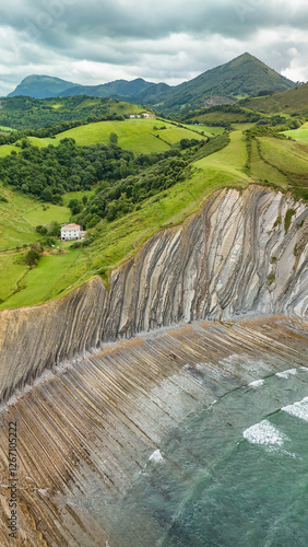 Aerial view of the beautiful Playa De Sakoneta beach, Basque country, Spain photo