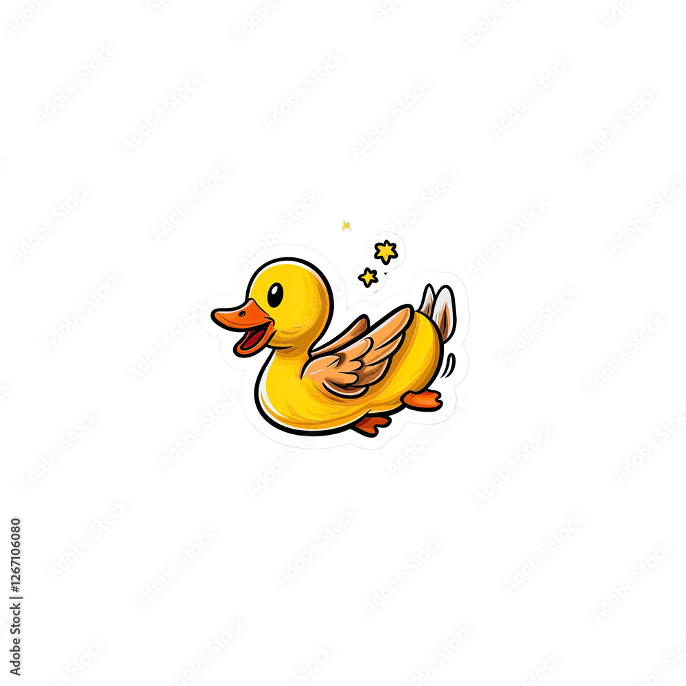 Fototapeta premium Adorable Cartoon Duckling in Flight, Whimsical Illustration