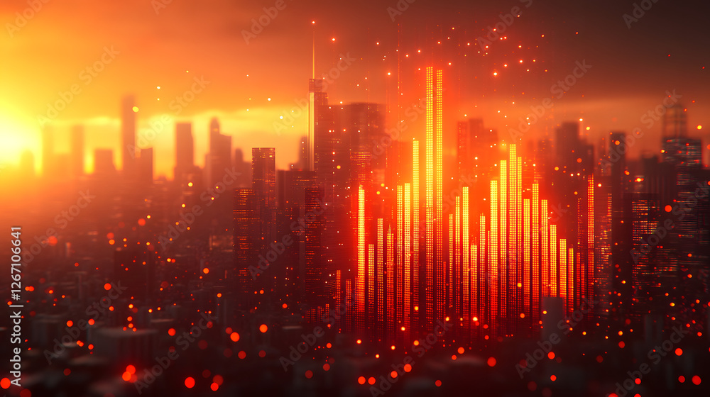 Urban Symphony: A mesmerizing visual representation of the city skyline, with glowing lines suggesting the heartbeat of urban activity, as if the buildings hum in unison. Urban Symphony: A mesmerizing visual representation of the city skyline, with glowing lines suggesting the heartbeat of urban activity, as if the buildings hum in unison.