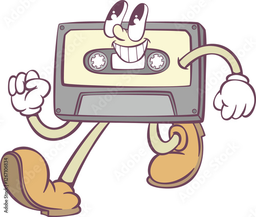 Retro groovy cassette mascot character design