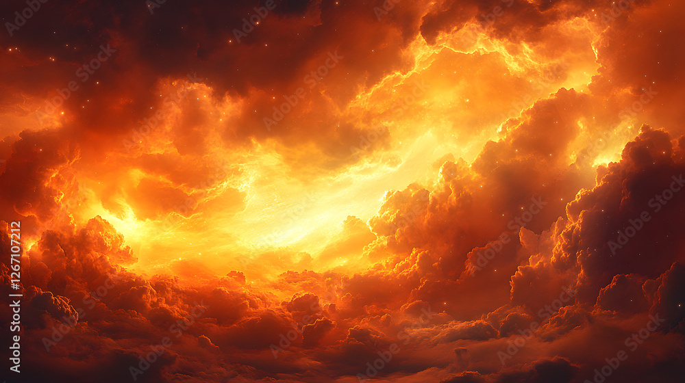 Celestial Inferno: A dramatic image capturing the intense beauty of a fiery sunset with dynamic clouds, creating an unforgettable spectacle of nature's power Celestial Inferno: A dramatic image capturing the intense beauty of a fiery sunset with dynamic clouds, creating an unforgettable spectacle of nature's power